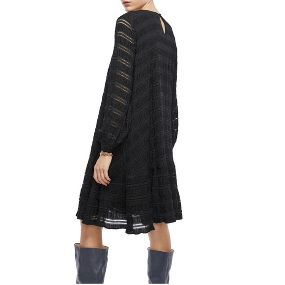 Anine Bing Black Viola Long Sleeve Striped Shift Swing Dress - Picture 4 of 16